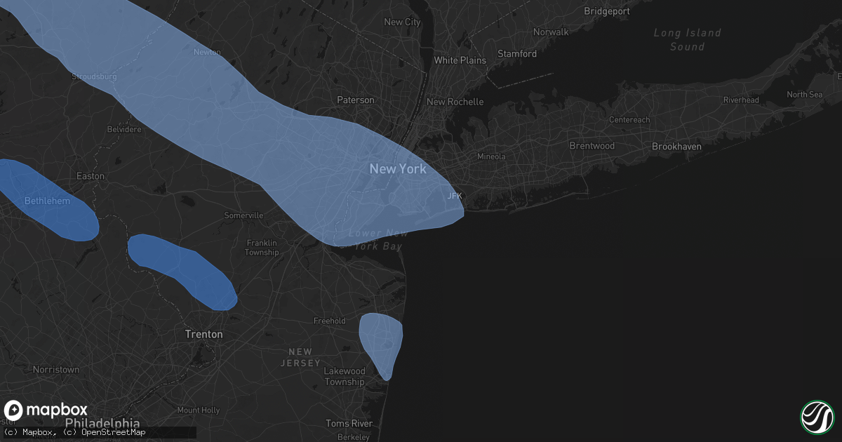 Hail map in Breezy Point, NY on July 3, 2026