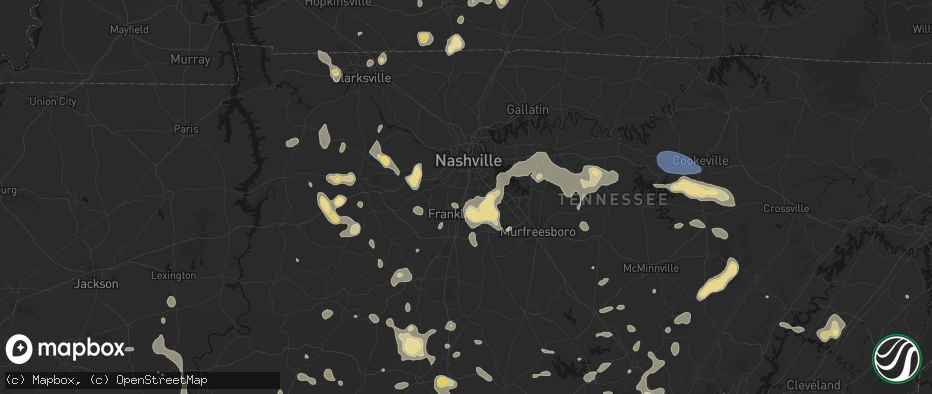 Hail map in Brentwood, TN on July 3, 2026