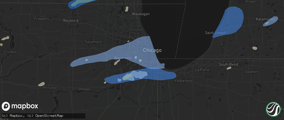 Hail map in Bridgeview, IL on July 3, 2026