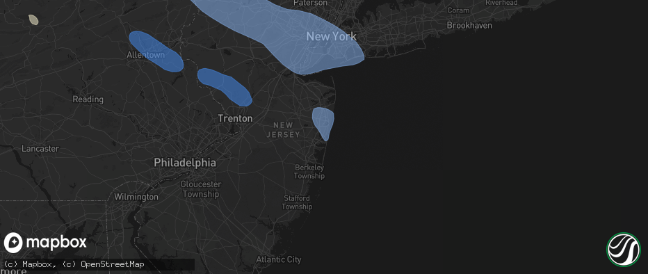 Hail map in Brielle, NJ on July 3, 2026