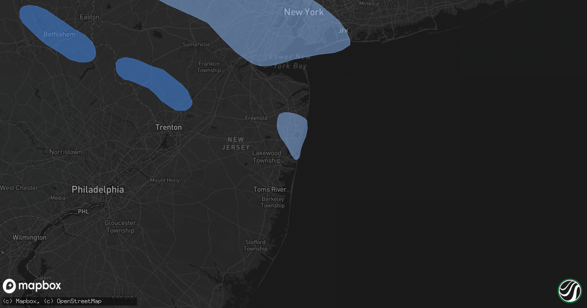 Hail map in Brielle, NJ on July 3, 2026