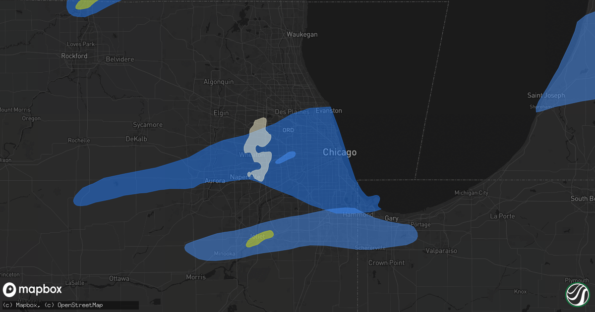 Hail map in Broadview, IL on July 3, 2026