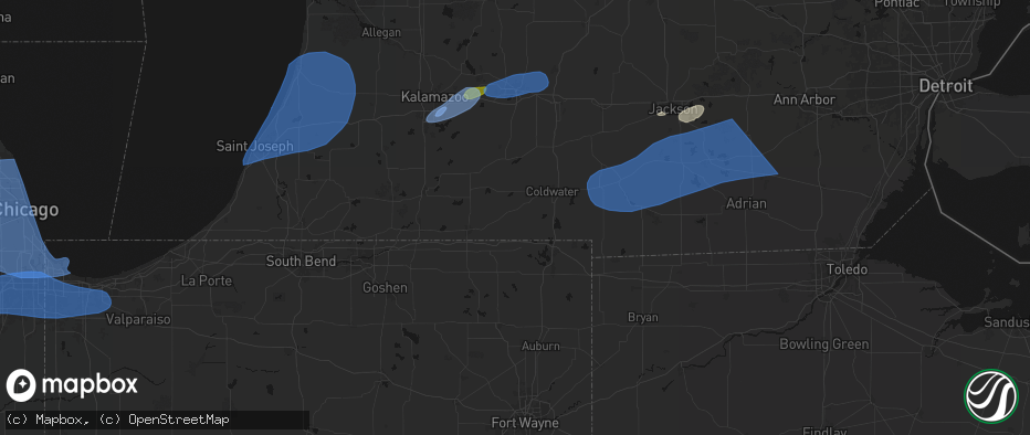 Hail map in Bronson, MI on July 3, 2026