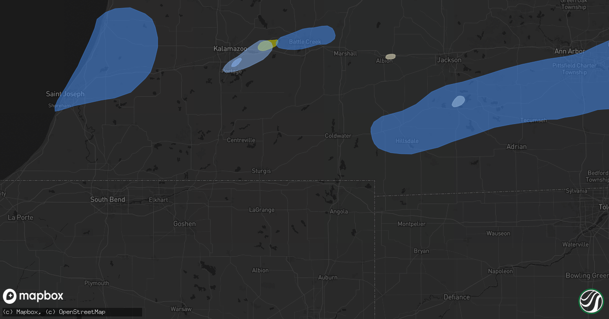 Hail map in Bronson, MI on July 3, 2026