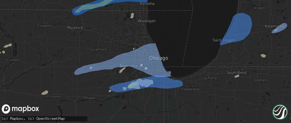 Hail map in Brookfield, IL on July 3, 2026