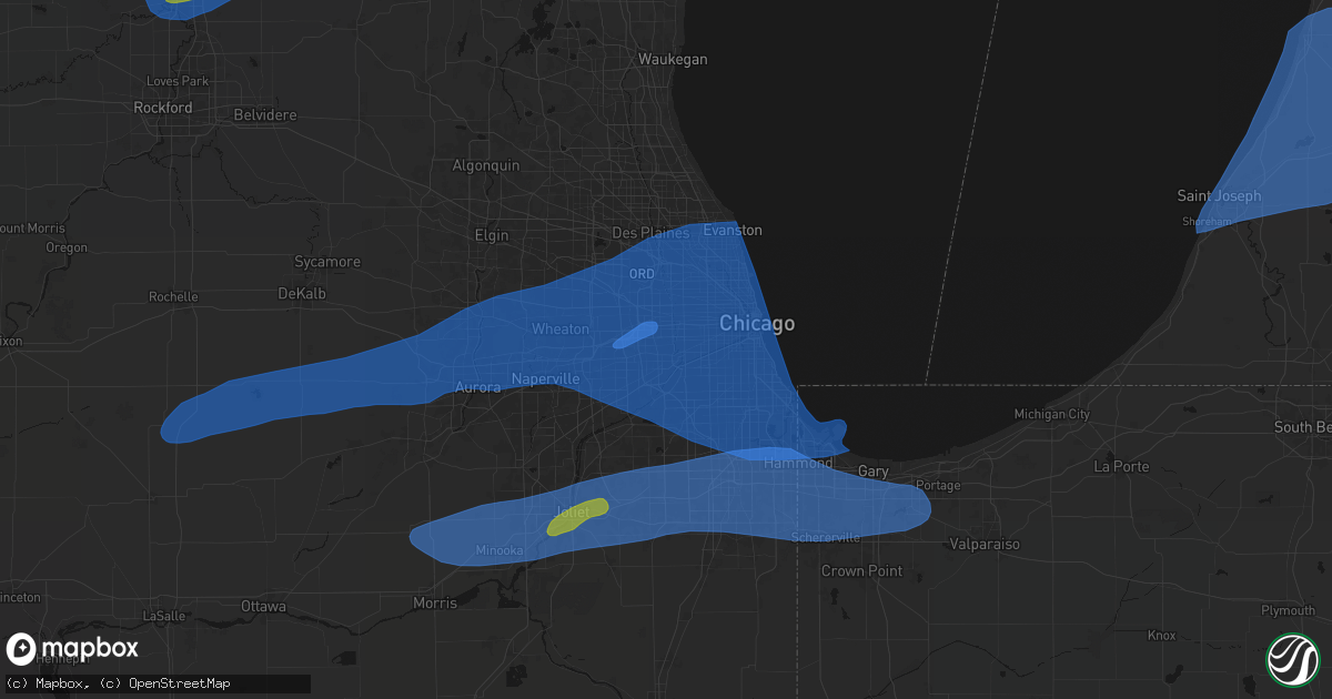 Hail map in Brookfield, IL on July 3, 2026