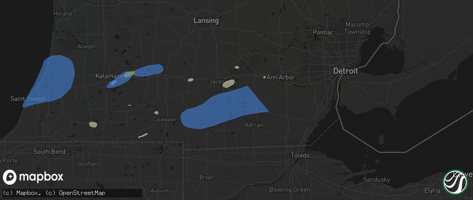 Hail map in Brooklyn, MI on July 3, 2026
