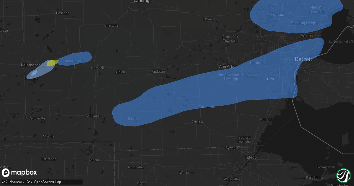 Hail map in Brooklyn, MI on July 3, 2026