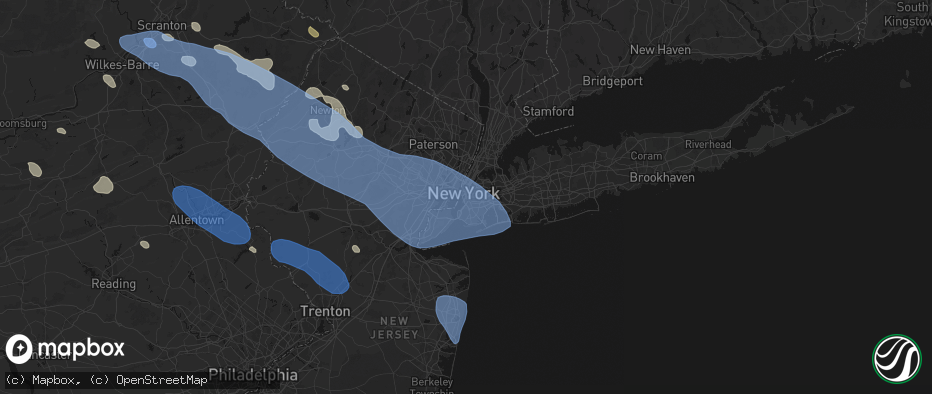 Hail map in Brooklyn, NY on July 3, 2026