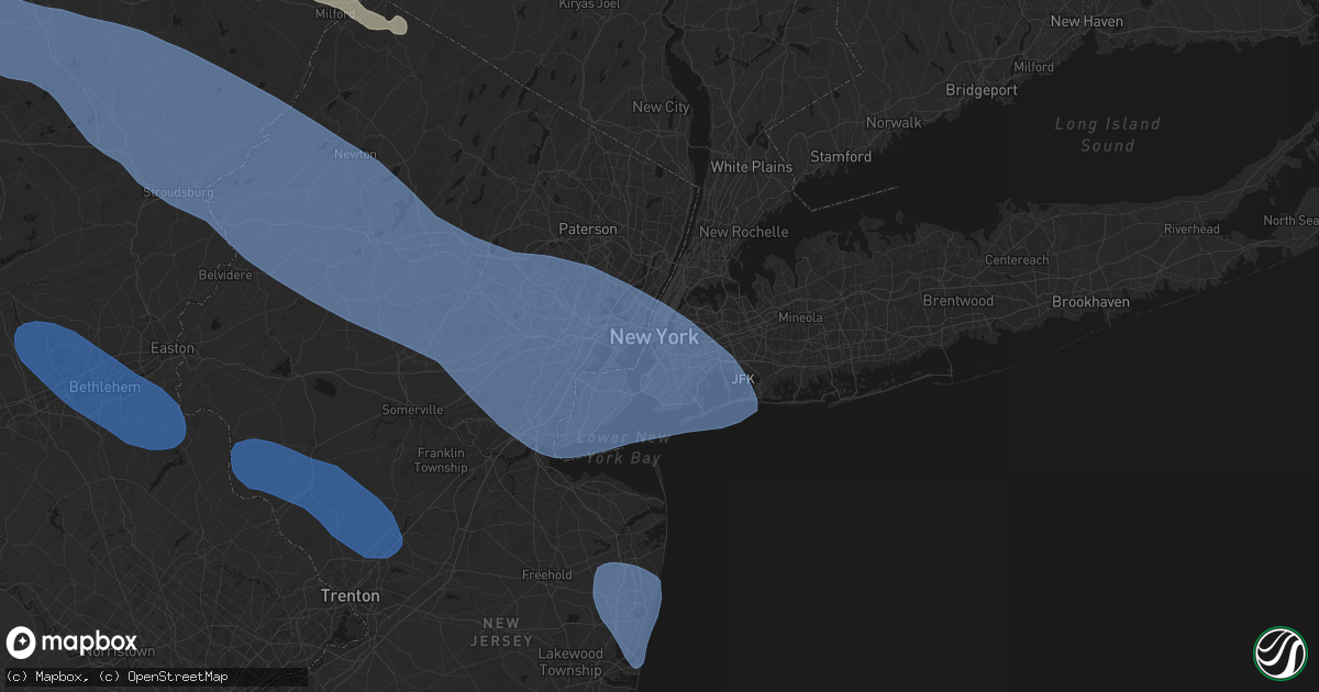 Hail map in Brooklyn, NY on July 3, 2026