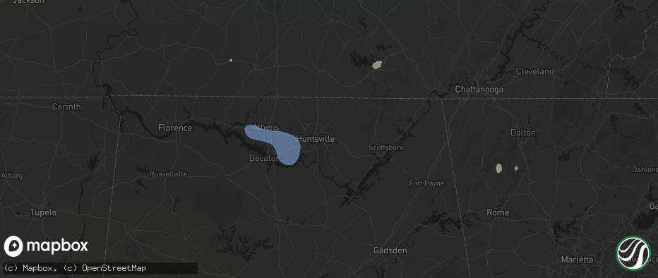 Hail map in Brownsboro, AL on July 3, 2026
