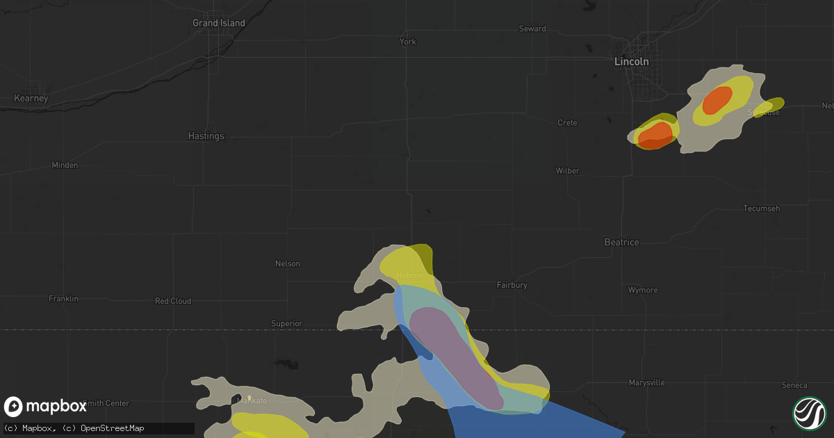 Hail map in Bruning, NE on July 3, 2026