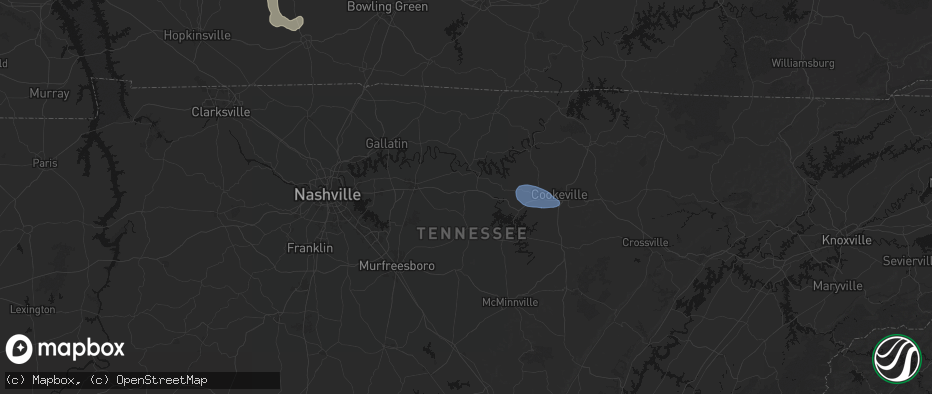 Hail map in Brush Creek, TN on July 3, 2026