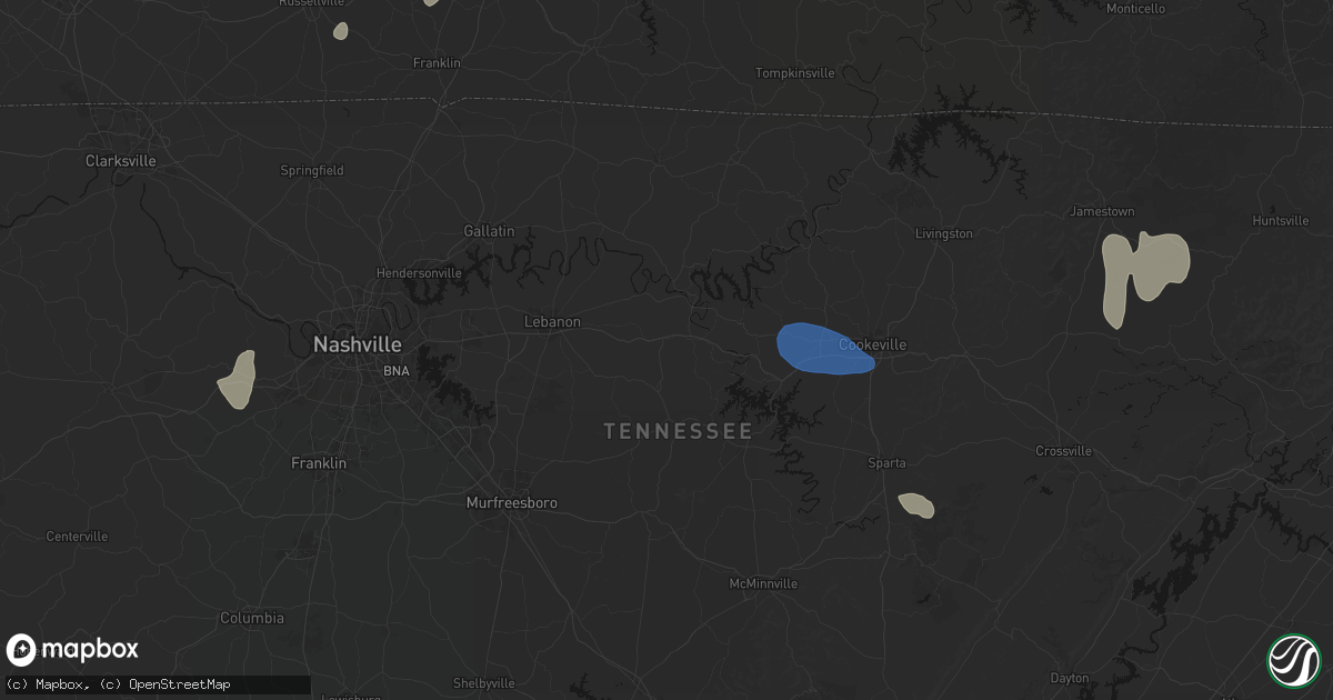 Hail map in Brush Creek, TN on July 3, 2026