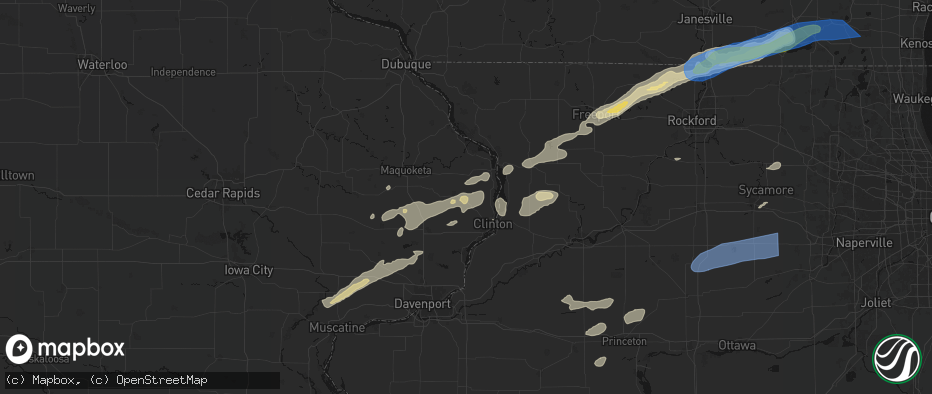 Hail map in Bryant, IA on July 3, 2026