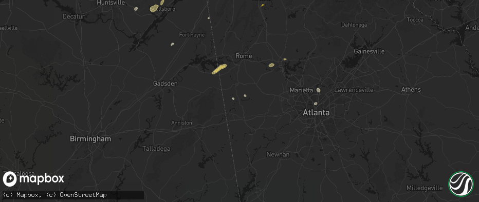 Hail map in Buchanan, GA on July 3, 2026