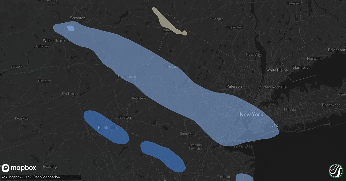 Hail map in Budd Lake, NJ on July 3, 2026