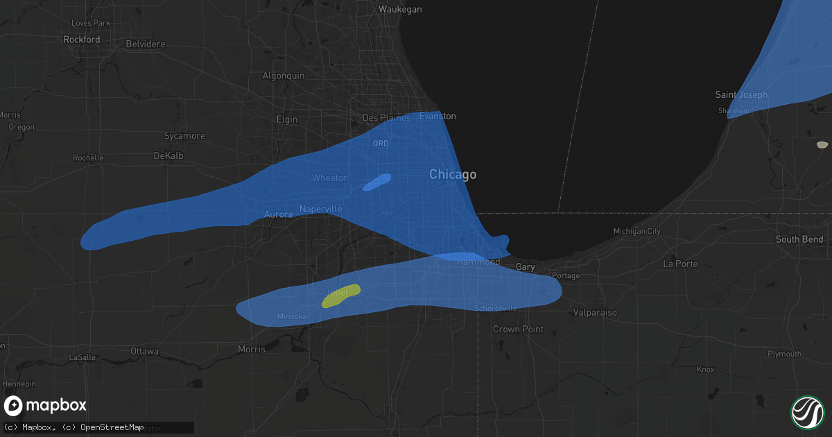 Hail map in Burbank, IL on July 3, 2026