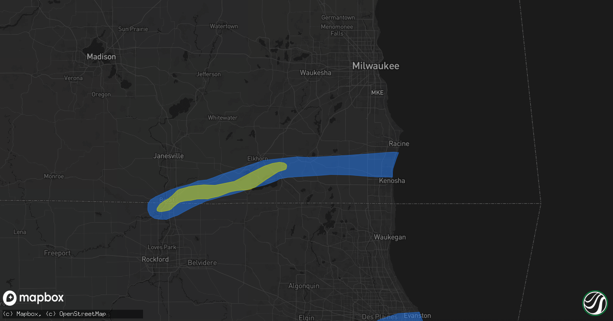 Hail map in Burlington, WI on July 3, 2026