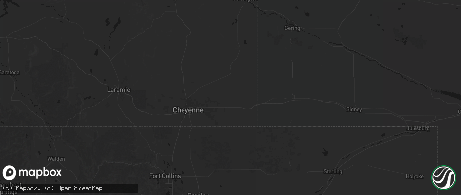 Hail map in Burns, WY on July 3, 2026