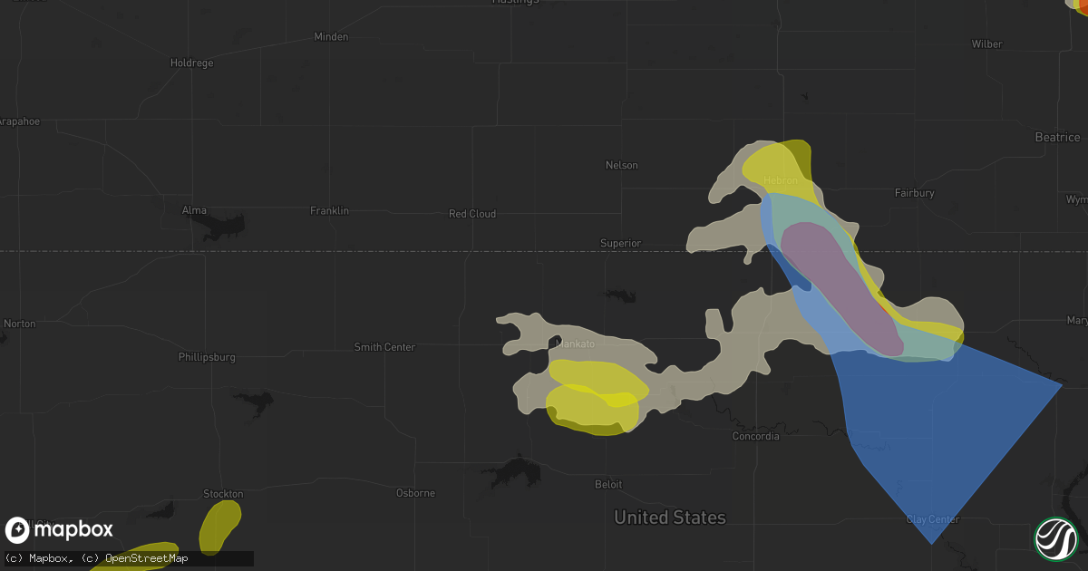 Hail map in Burr Oak, KS on July 3, 2026