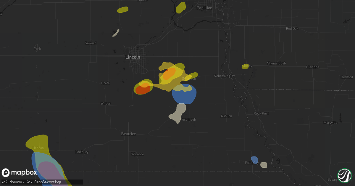 Hail map in Burr, NE on July 3, 2026
