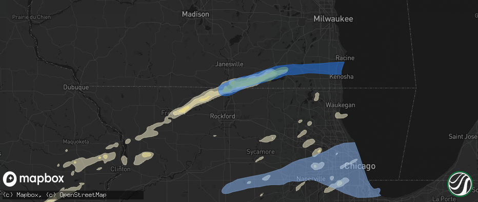 Hail map in Caledonia, IL on July 3, 2026