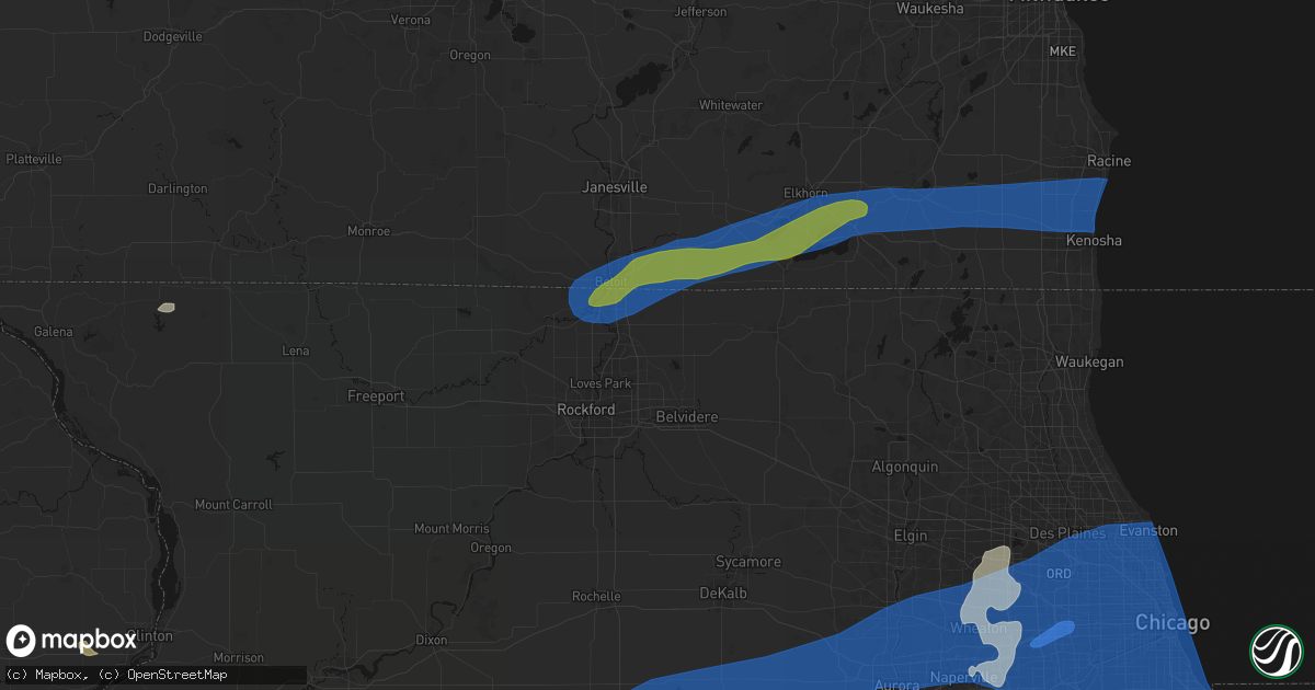 Hail map in Caledonia, IL on July 3, 2026