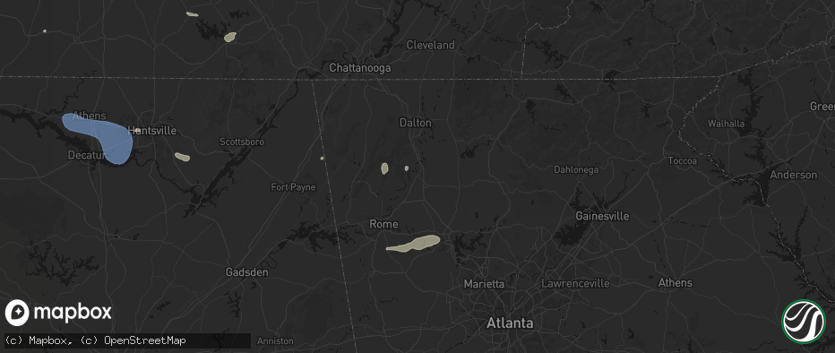 Hail map in Calhoun, GA on July 3, 2026