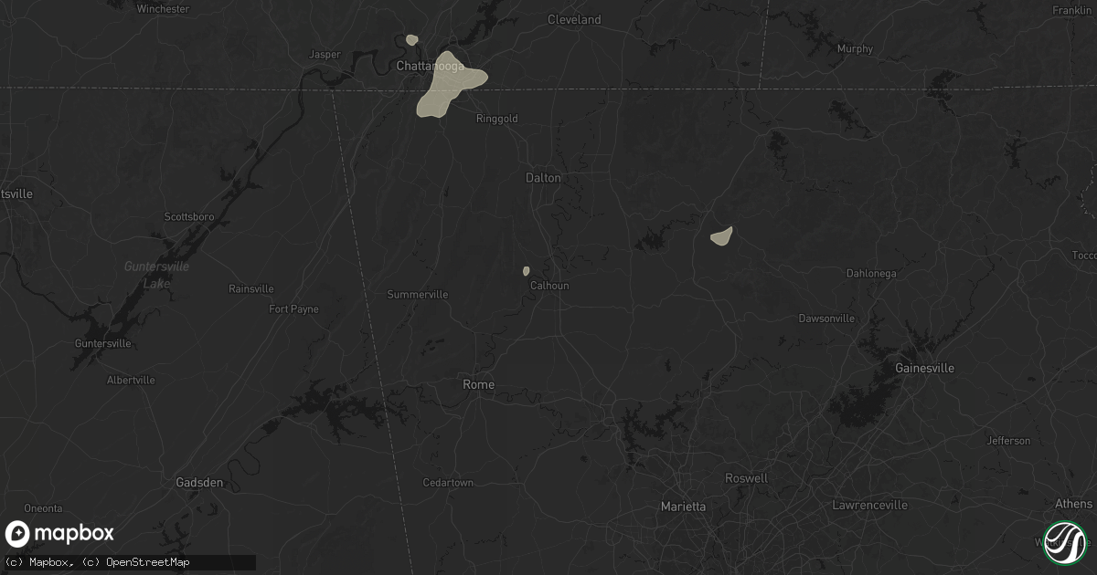 Hail map in Calhoun, GA on July 3, 2026