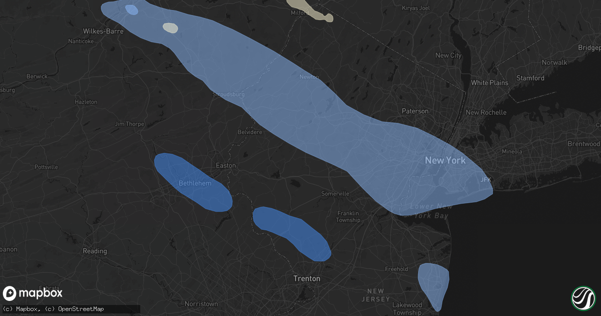 Hail map in Califon, NJ on July 3, 2026