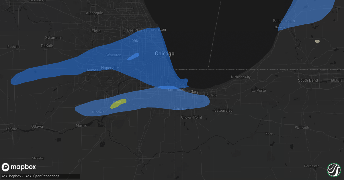 Hail map in Calumet City, IL on July 3, 2026