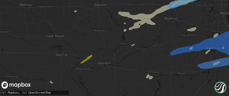 Hail map in Camanche, IA on July 3, 2026