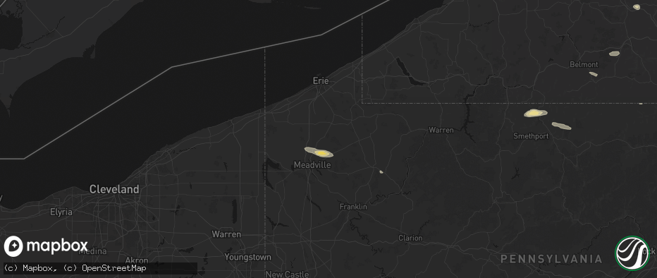 Hail map in Cambridge Springs, PA on July 3, 2026