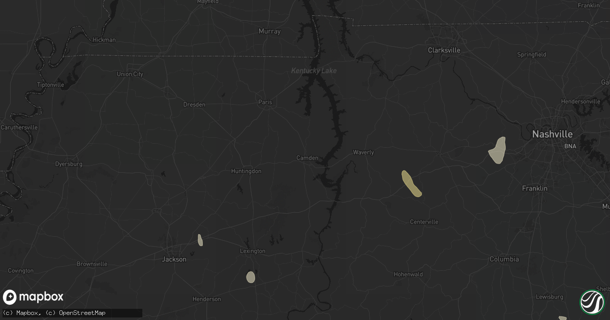 Hail map in Camden, TN on July 3, 2026