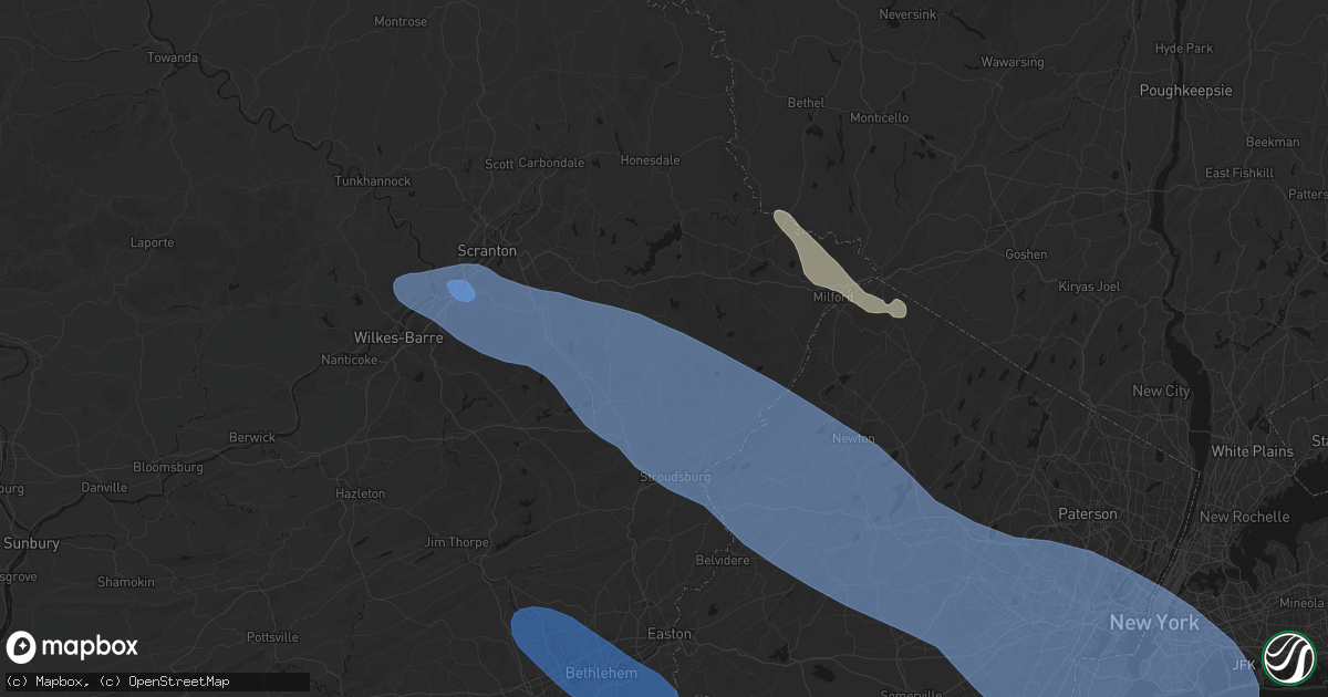 Hail map in Canadensis, PA on July 3, 2026