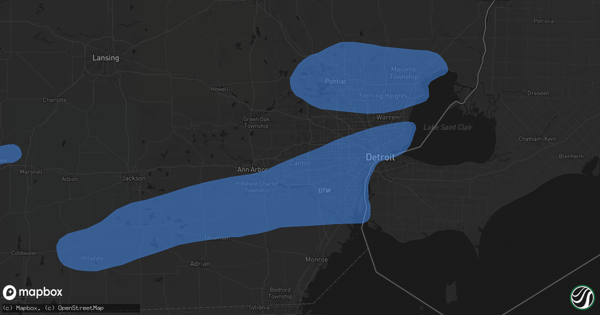 Hail map in Canton, MI on July 3, 2026