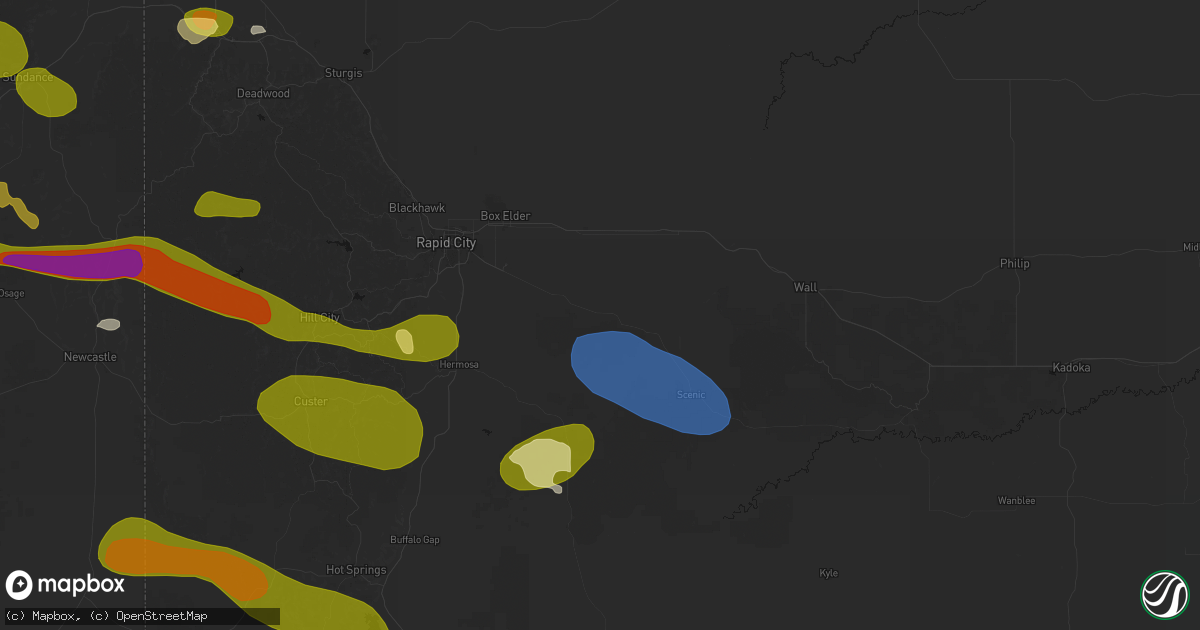 Hail map in Caputa, SD on July 3, 2026