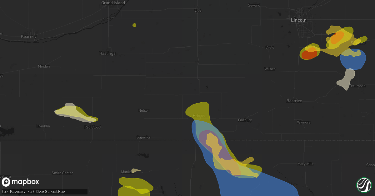 Hail map in Carleton, NE on July 3, 2026
