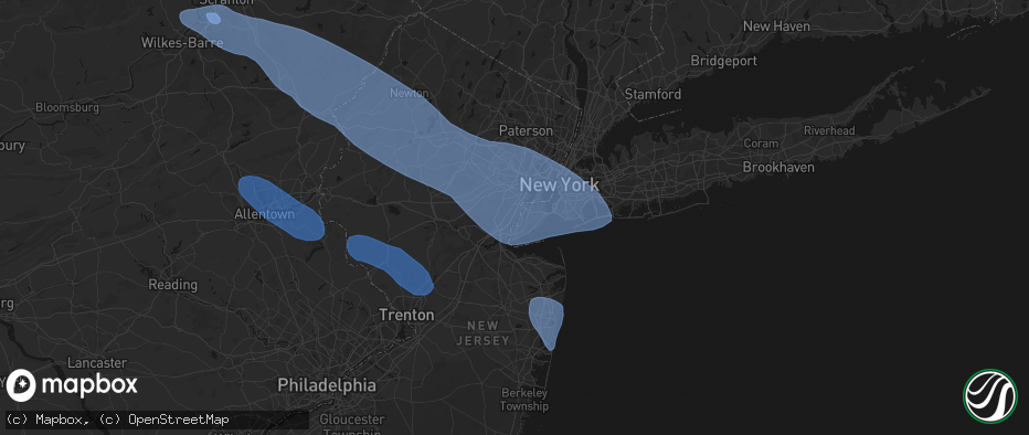 Hail map in Carteret, NJ on July 3, 2026