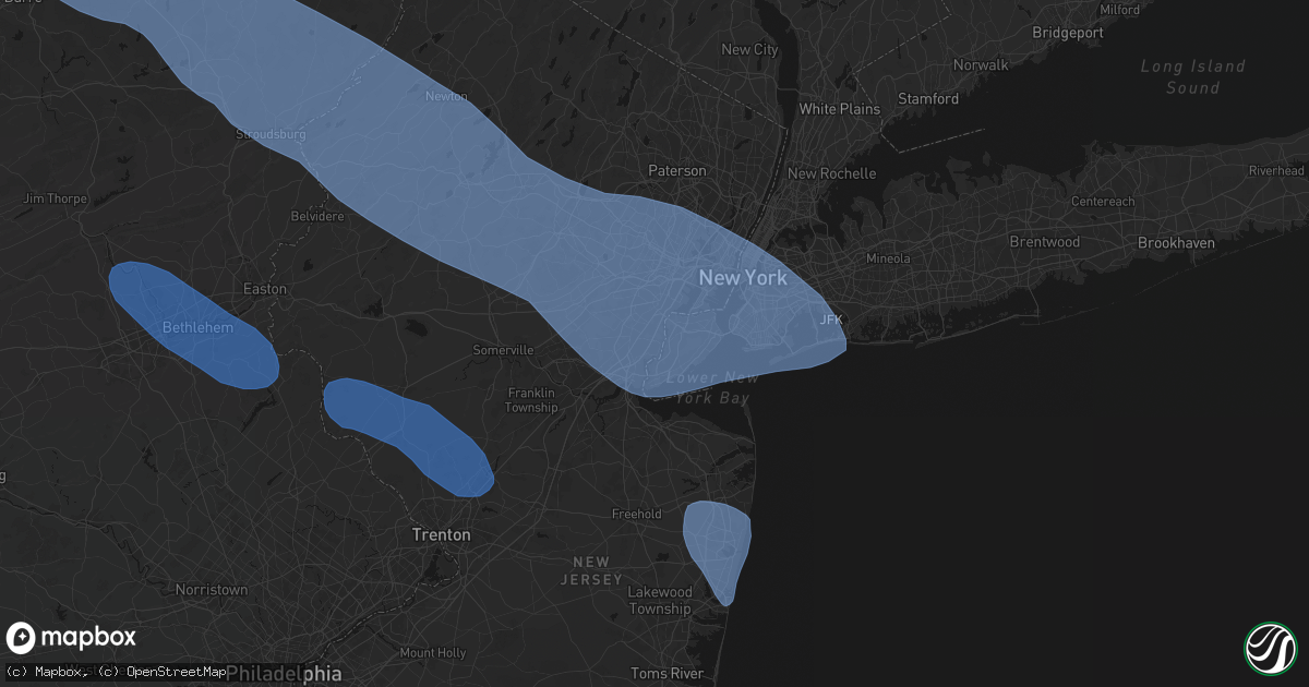 Hail map in Carteret, NJ on July 3, 2026