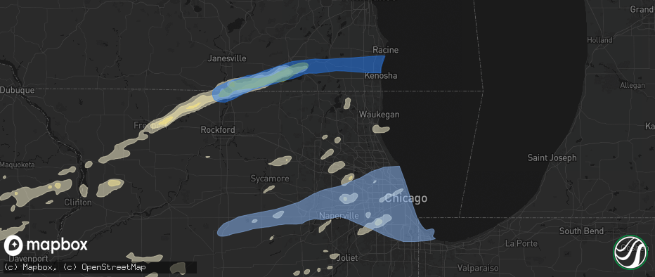 Hail map in Cary, IL on July 3, 2026