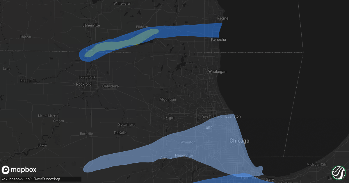 Hail map in Cary, IL on July 3, 2026