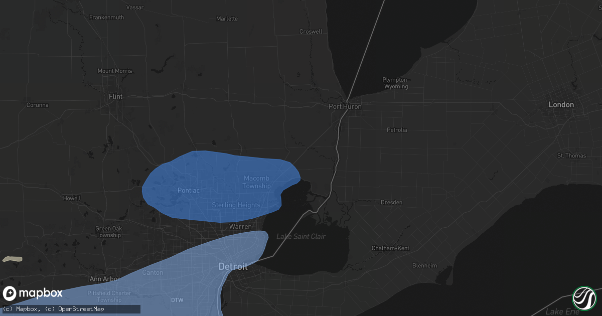 Hail map in Casco, MI on July 3, 2026