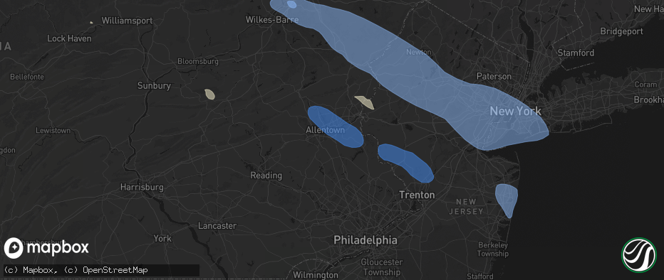Hail map in Center Valley, PA on July 3, 2026