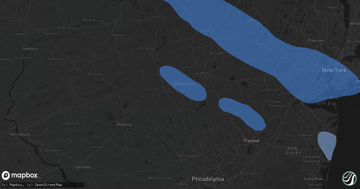 Hail map in Center Valley, PA on July 3, 2026