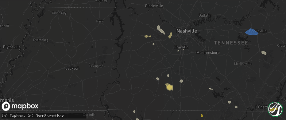 Hail map in Centerville, TN on July 3, 2026