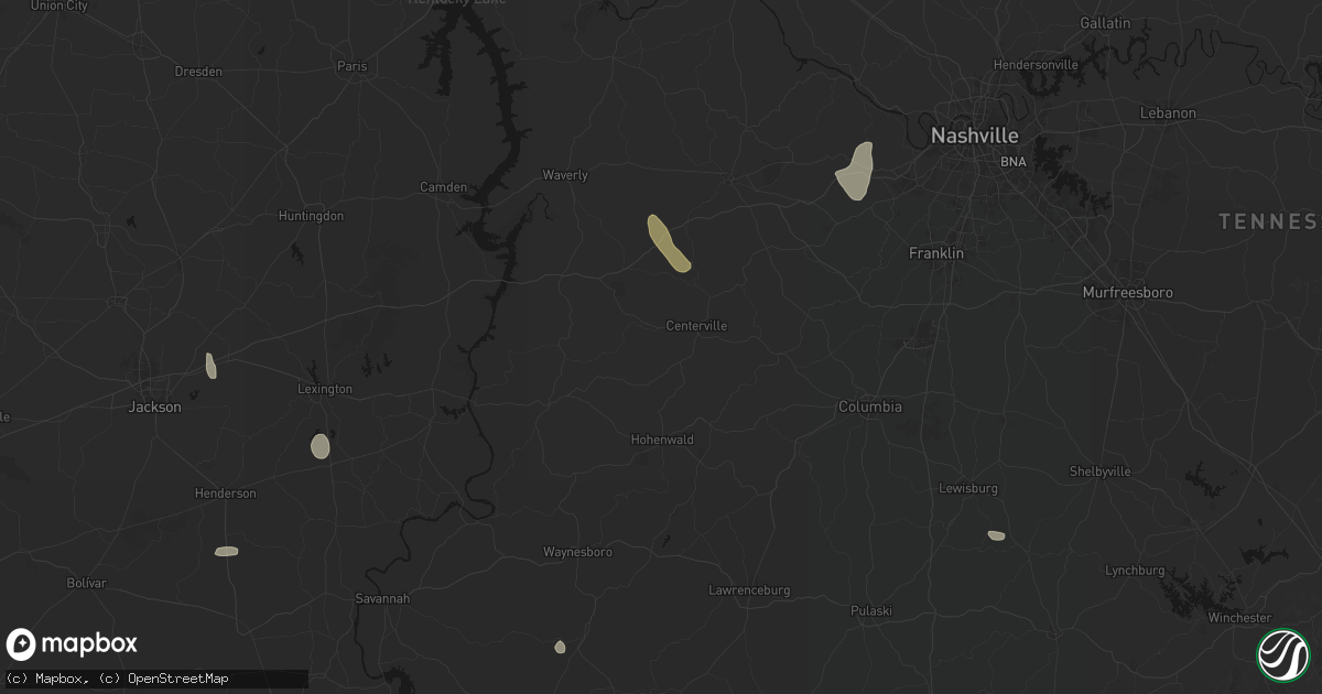 Hail map in Centerville, TN on July 3, 2026