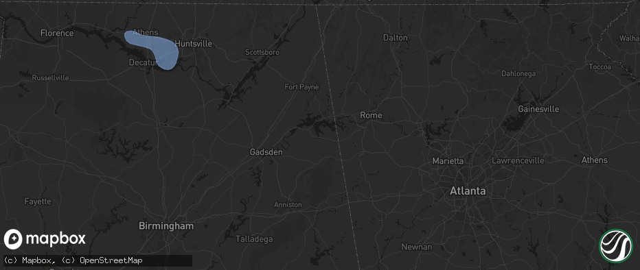 Hail map in Centre, AL on July 3, 2026