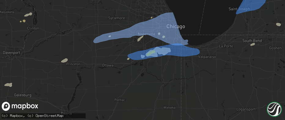 Hail map in Channahon, IL on July 3, 2026